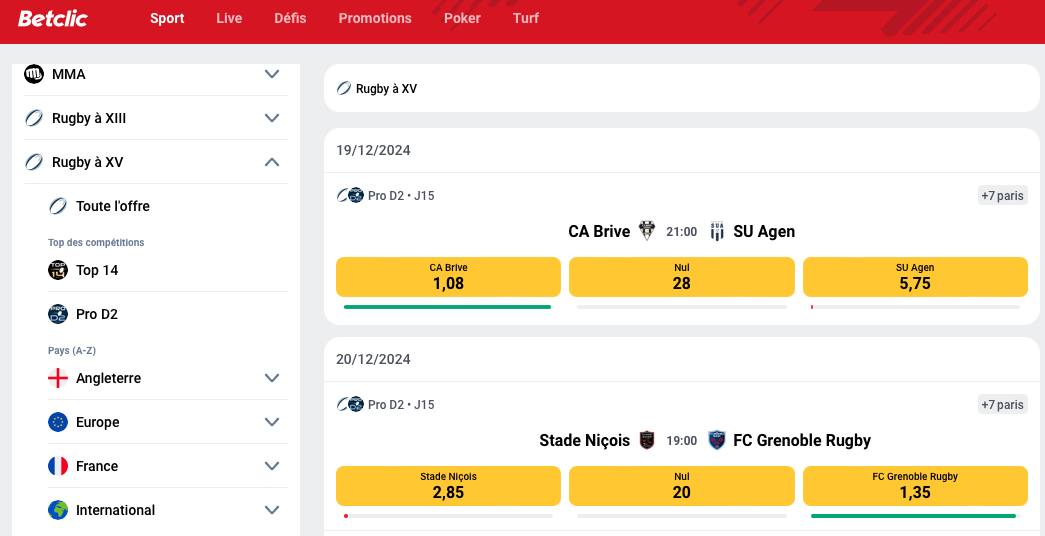 Betclic paris sportifs rugby