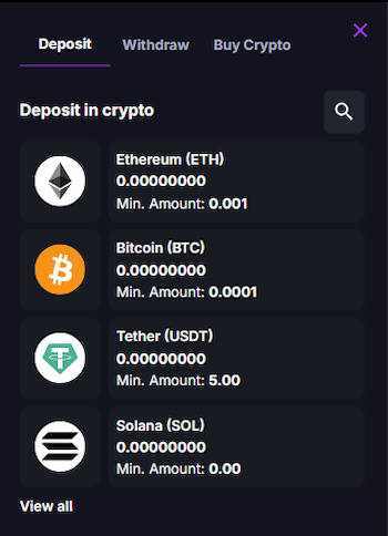 CoinCasino deposit section
