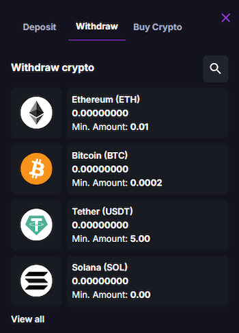 CoinCasino withdrawal section