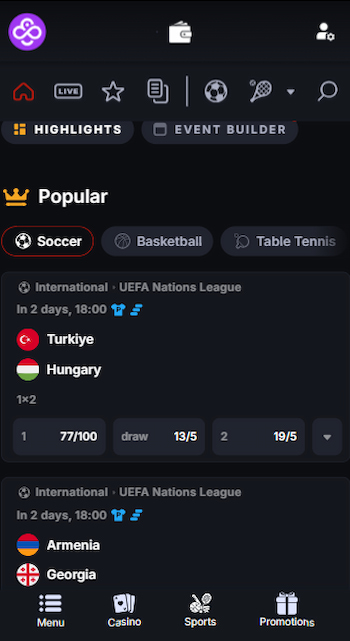 CoinCasino sports betting homepage