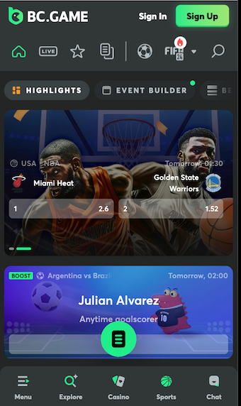 bc game casino sports mobile screenshot