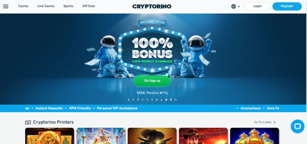 Cryptorino VPN Casino homepage