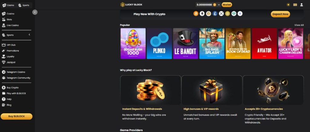 Lucky Block casino homepage