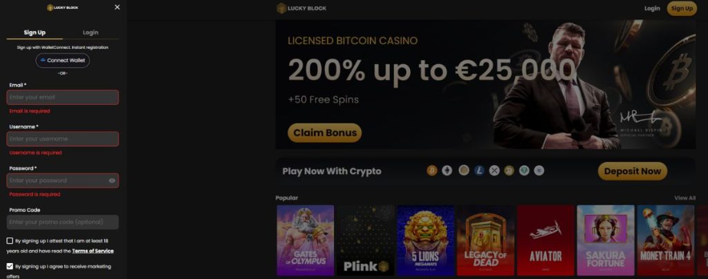 Lucky Block registration form