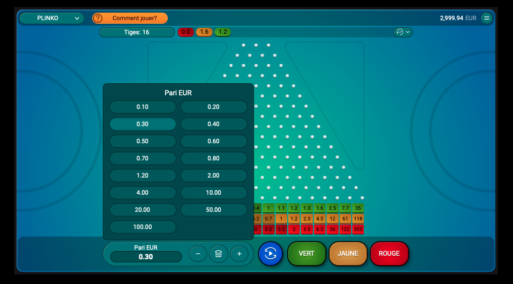 Comment jouer à Plinko en ligne ? etape 2 