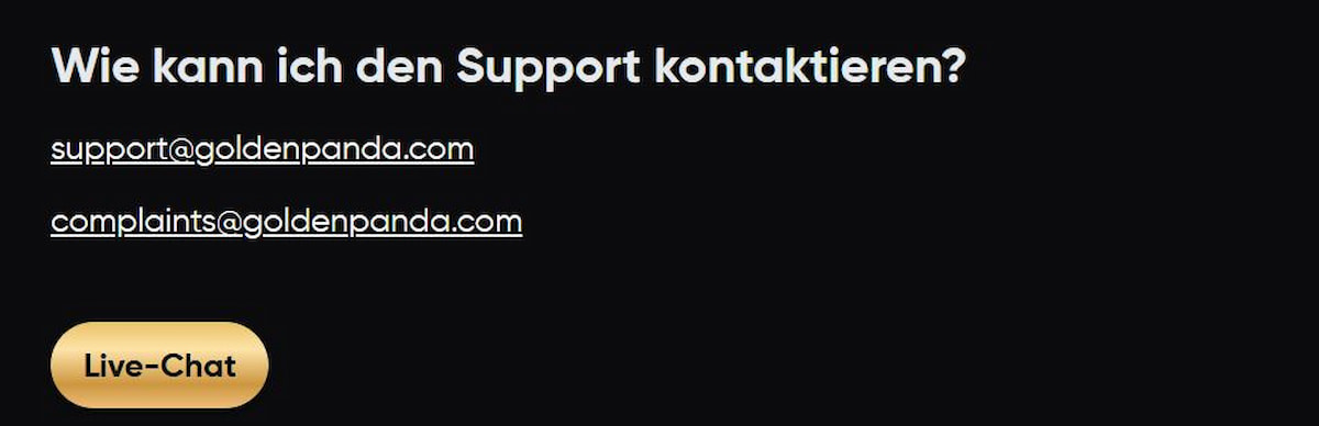 Der Kundenservice bei Golden Panda Casino