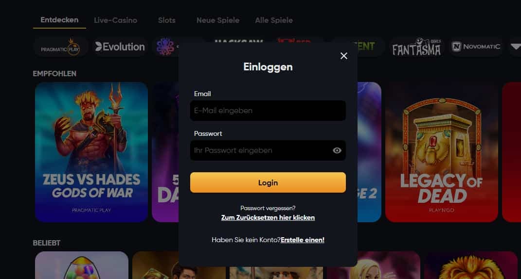 Einloggen bei Instant Casino