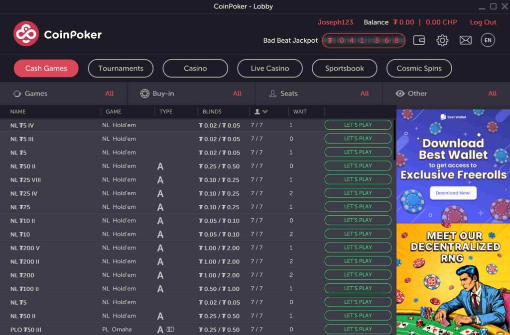 coinpoker available tables