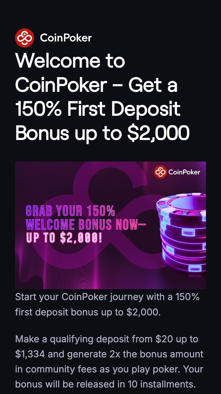Mobile view of CoinPoker's welcome bonus offers