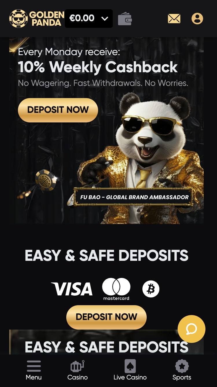 Golden Panda casino welcome bonus as seen on mobile