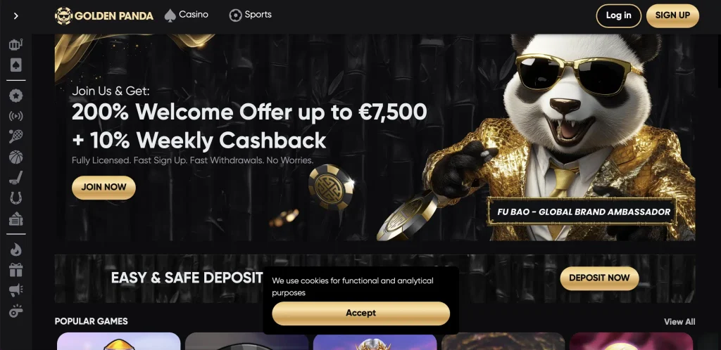4. Golden Panda - patogūs „in-play“ statymai ir kazino