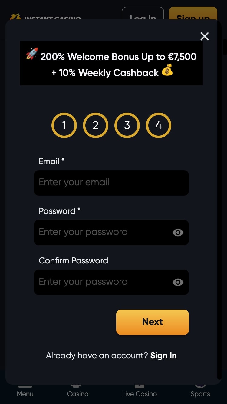 registration form instant casino