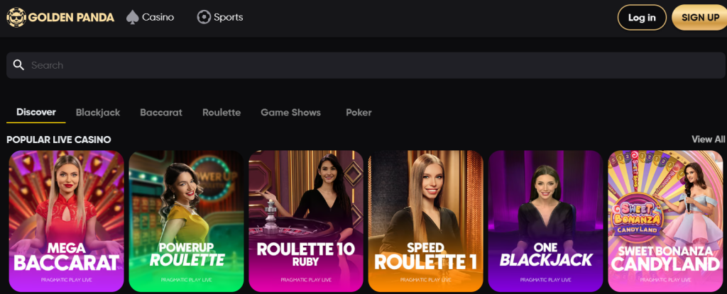 Live casino na Golden Panda