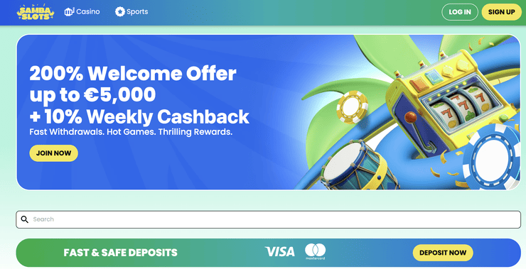 Samba Slots AU homepage