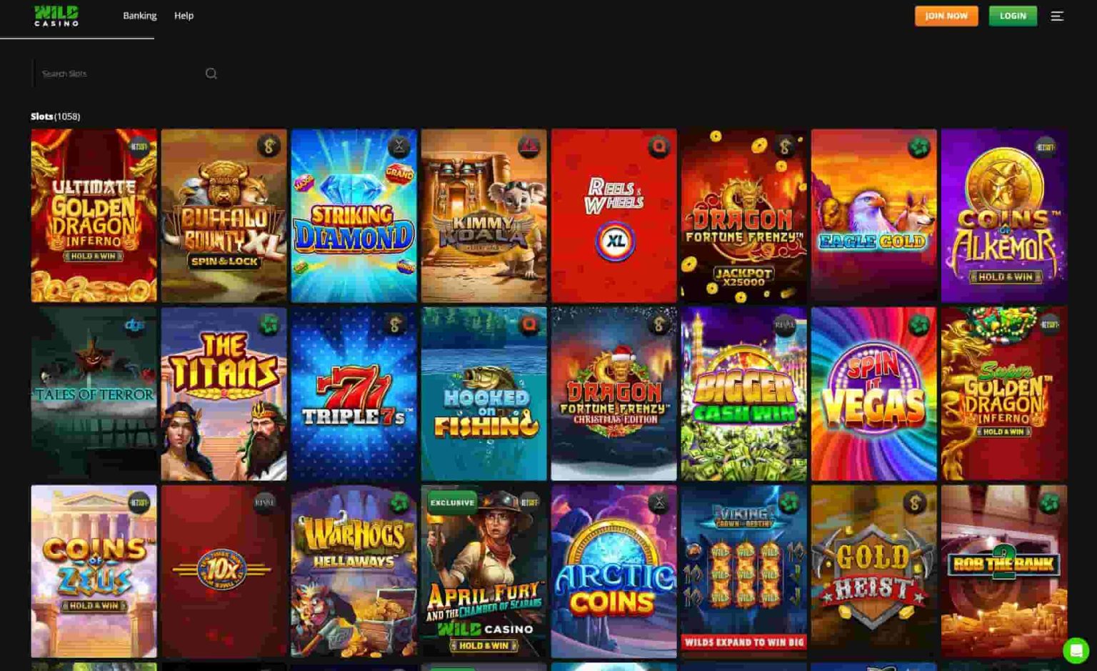 wild casino available games
