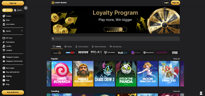 lucky block telegram casino loyalty program and games