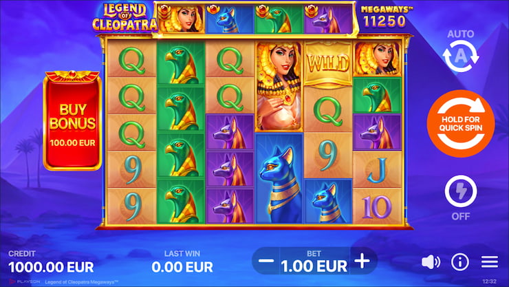 Screenshot of the Legend of Cleopatra crypto slot