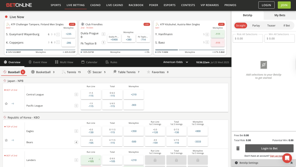 A view of the live betting suite at BetOnline Sportsbook