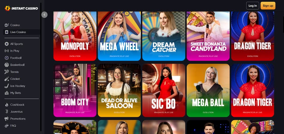 instant casino games selection