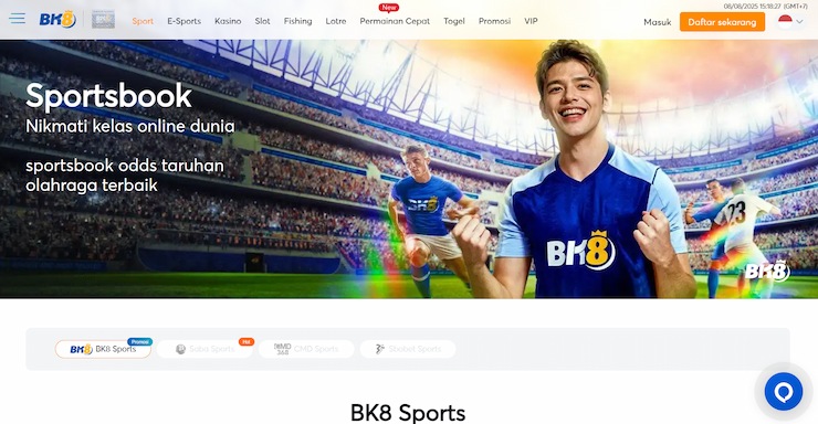 Screenshot of the homepage of one of the best betting sites in Indonesia, BK8.