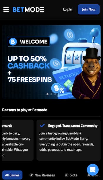 A snapshot of BetMode Casino - the Best Crypto Casinos for US Players