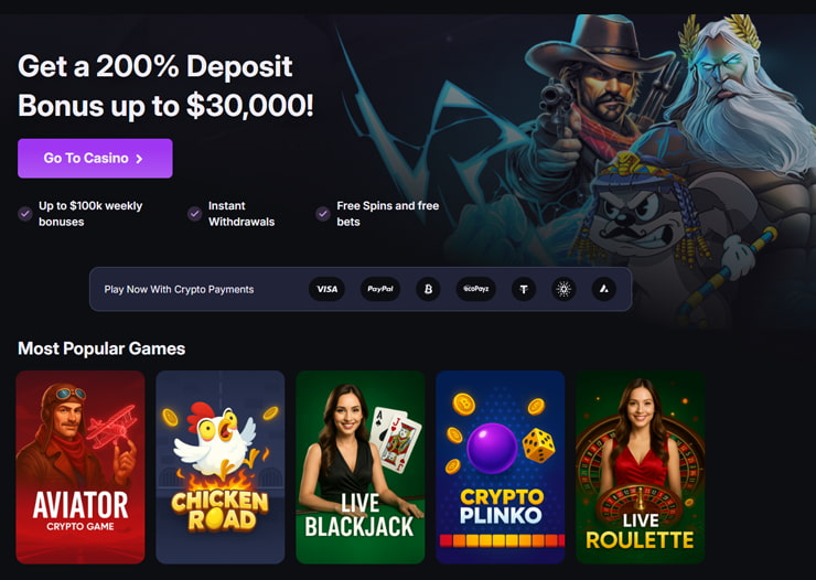 A snapshot of CoinCasino Inclave casino lobby showcasing crypto games