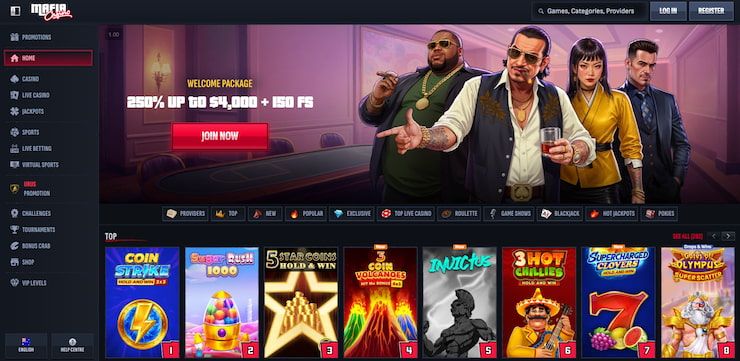 An image depicting Mafia Casino, our pick for the best site that offers live roulette online in Australia.