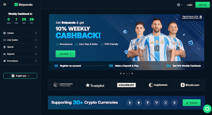 A snapshot of the homepage of BetPanda Casino - a top Paypal Casino for UK players