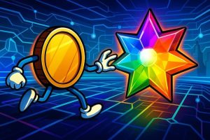 A snapshot of the Starburst slot review with crypto coin in futuristic arena
