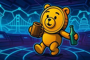 A snapshot of the Ted slot review with crypto coin character in futuristic scene