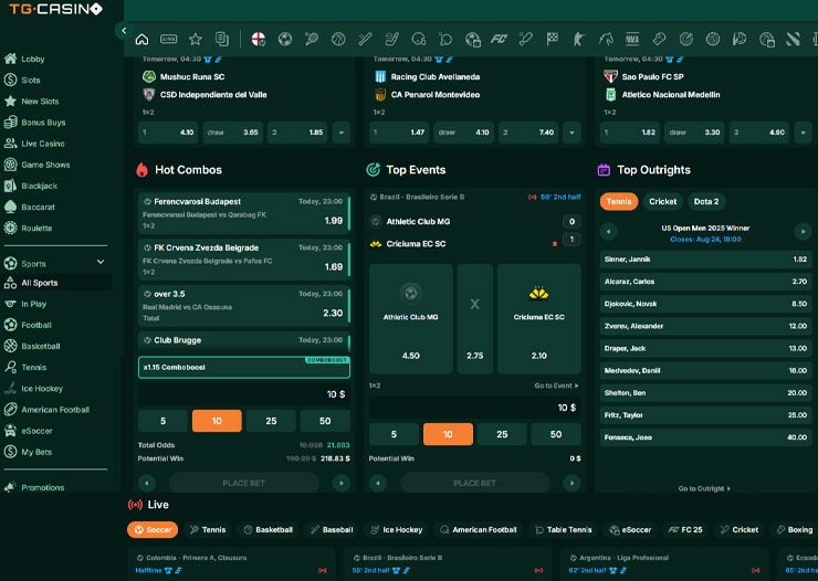 TG Casino sportsbook with live Cyprus Sporting Betting markets and promotions