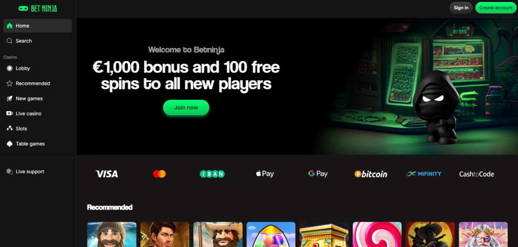 BetNinja - No KYC casino met extra betaalmethodes