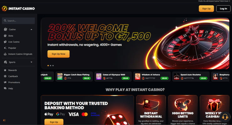 A snapshot of Instant Casino, a top-tier ripple casino for US players