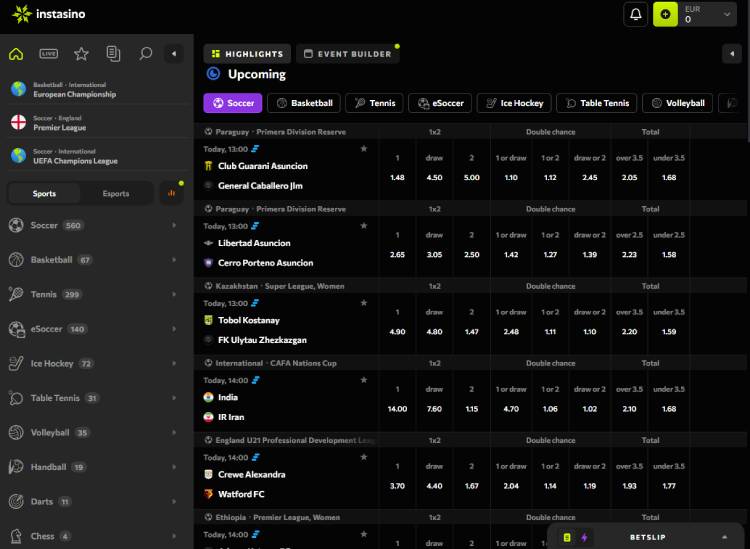 Instasino Sportsbook beste crypto bookmakers zonder Cruks