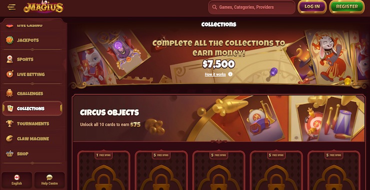 A screenshot of the Magius card collections.