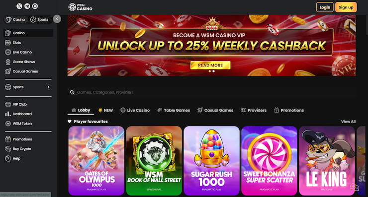 A snapshot of WSM Casino, a top XRP Casino