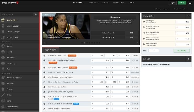 Everygame Visa betting site with live odds, sportsbook layout, and upcoming games section – trusted Visa Casinos platform
