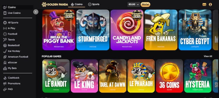 Golden Panda online casino Hong Kong homepage with slots and live dealer games
