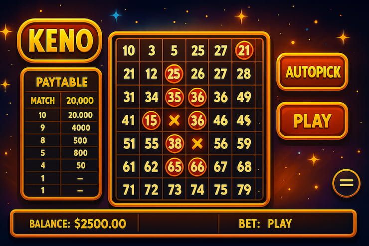 An image of an online keno game.