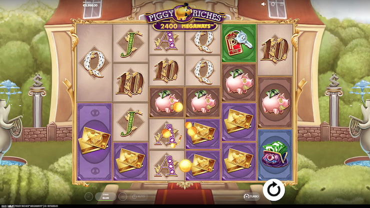 A screenshot of the Piggy Riches Megaways Slot by Red Tiger.