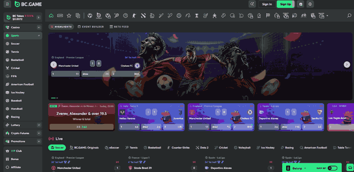 BC.Game Visa sportsbook interface showing football matches, live bets, and crypto-friendly design – modern Visa Casinos site