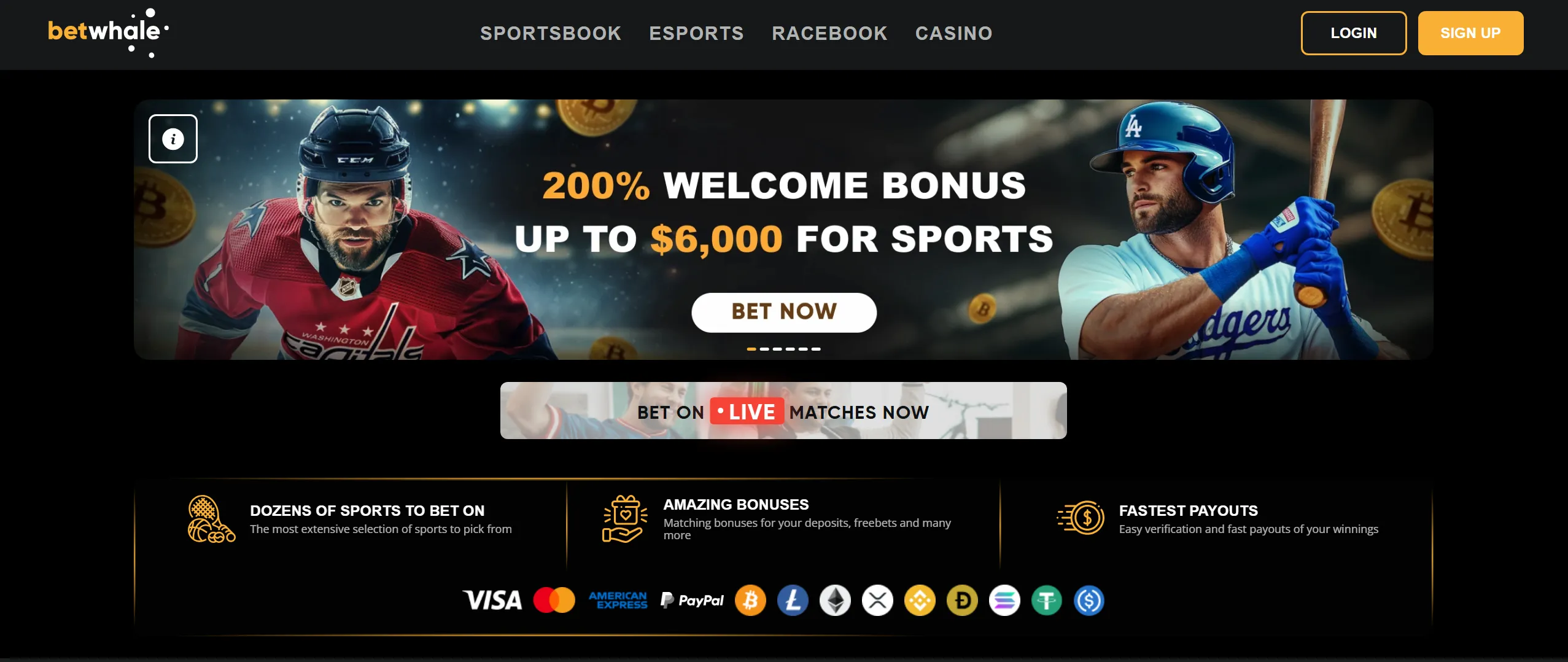 Screenshot of BetWhale esports betting site with Counter-Strike 2 stream