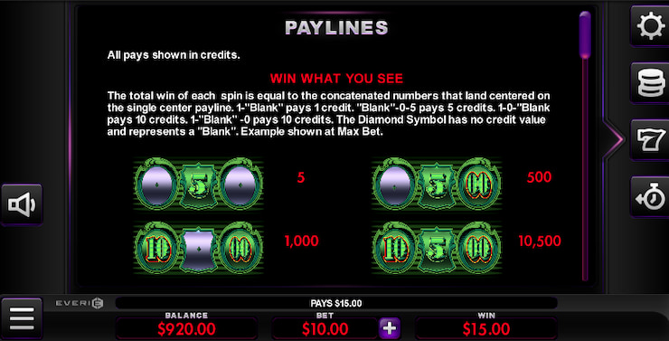 An image of the paytable in the Cash Machine game.