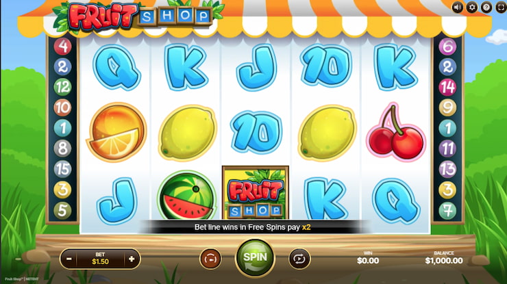 A screenshot of the Fruit Shop online slot.
