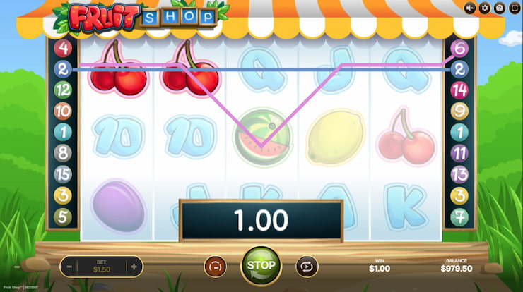 A winning combination on the Fruit Shop slot.