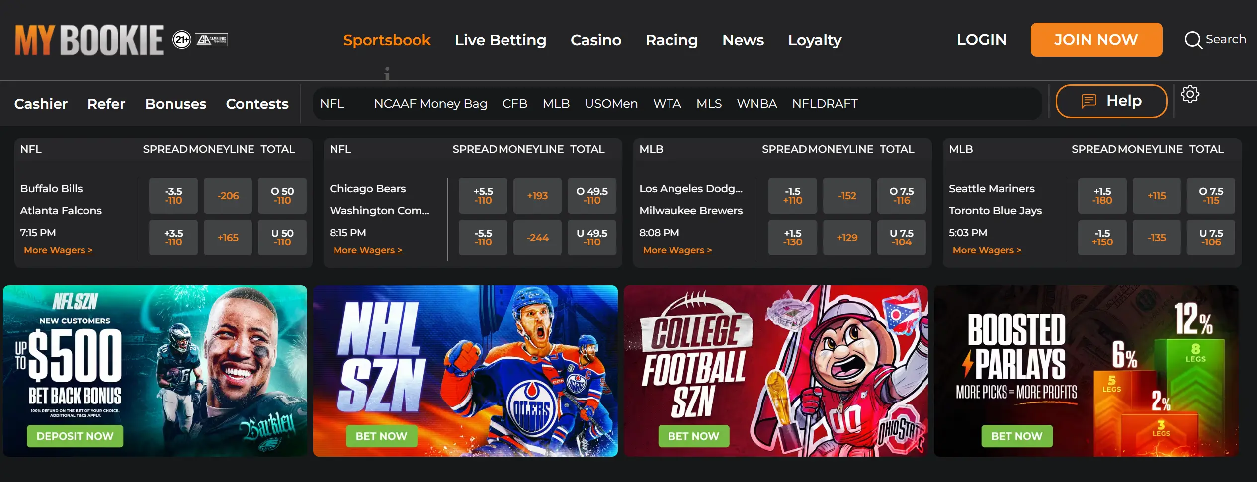 MyBookie sportsbook with live odds and sports promotions