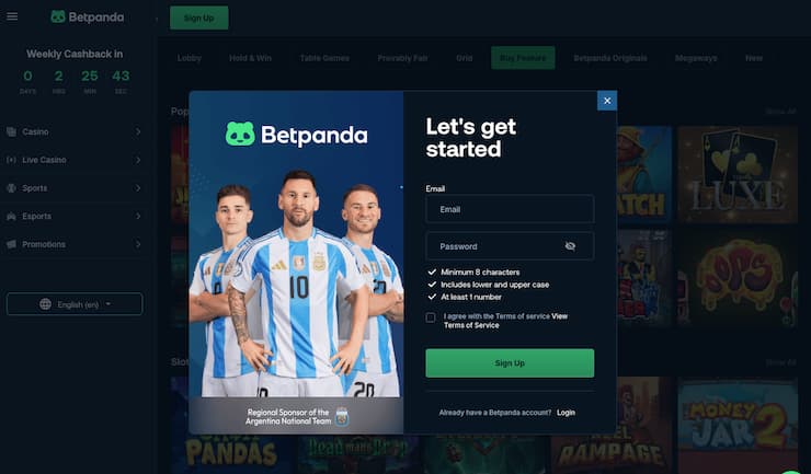 Sign up at BetPanda crypto casino