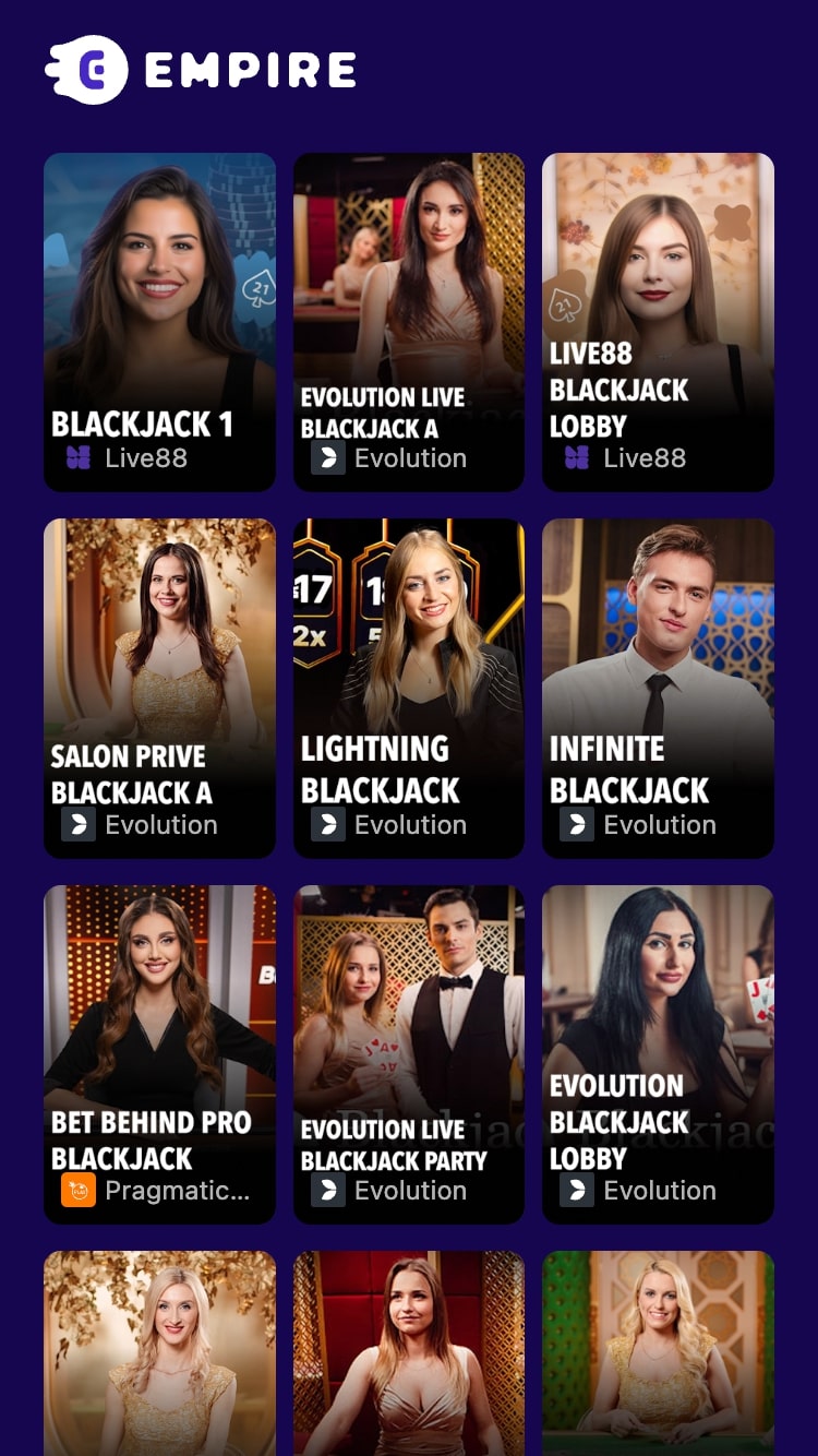 Casino game lists in Empiore.io