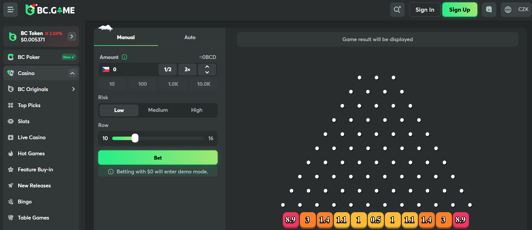 Plinko na BC.game