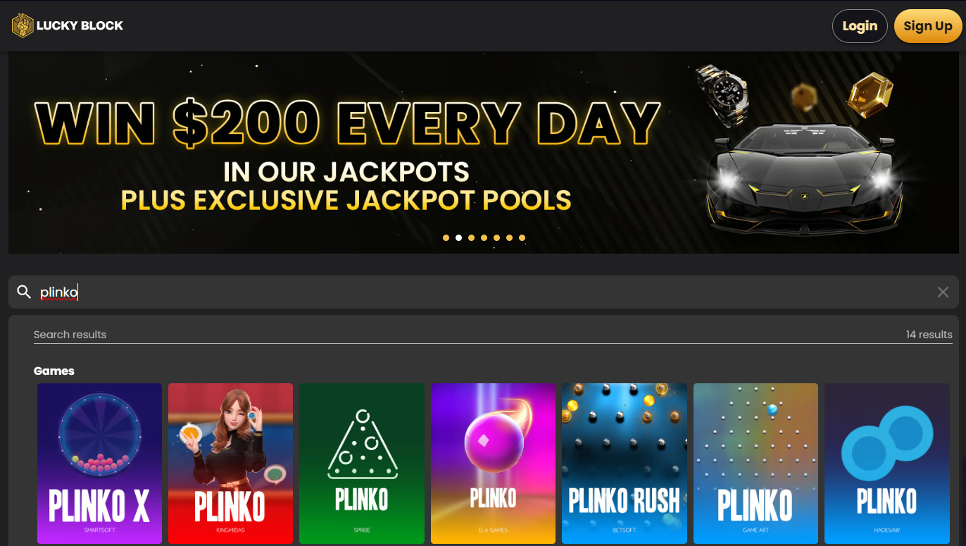 Plinko casino na Lucky Block